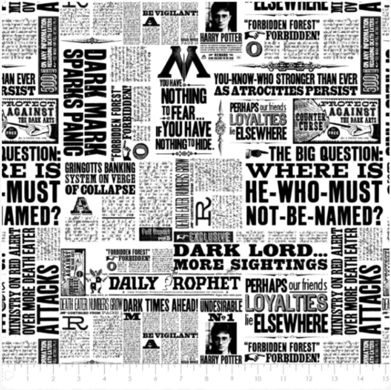 Licensed Harry Potter Wizarding World Newsprint White Cotton Fabric by the Yard